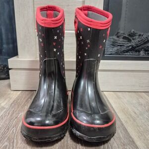 Bogs Kids Classic Plus Waterproof Boots Black Red Cross Print Pull On Size 1